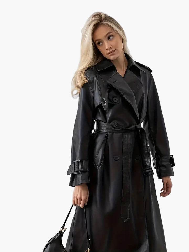 Natasha | Women’s Long Faux Leather Trench Coat