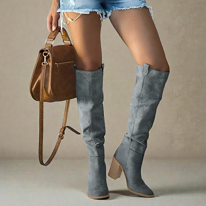 Delphine | Women’s Knee High Slouch Boots with Block Heel