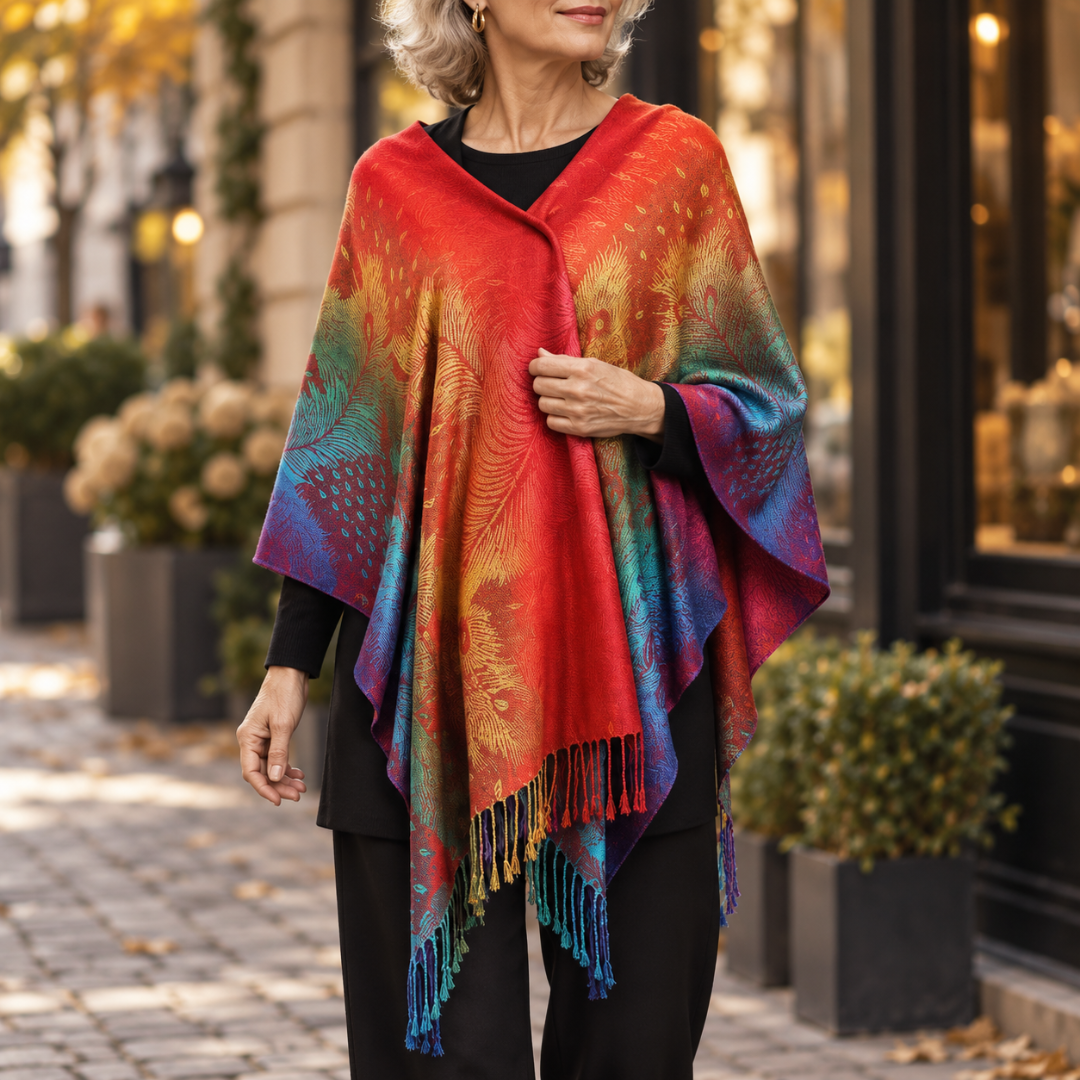 Lydia | Women’s Ombre Feather Pattern Scarf with Tassels