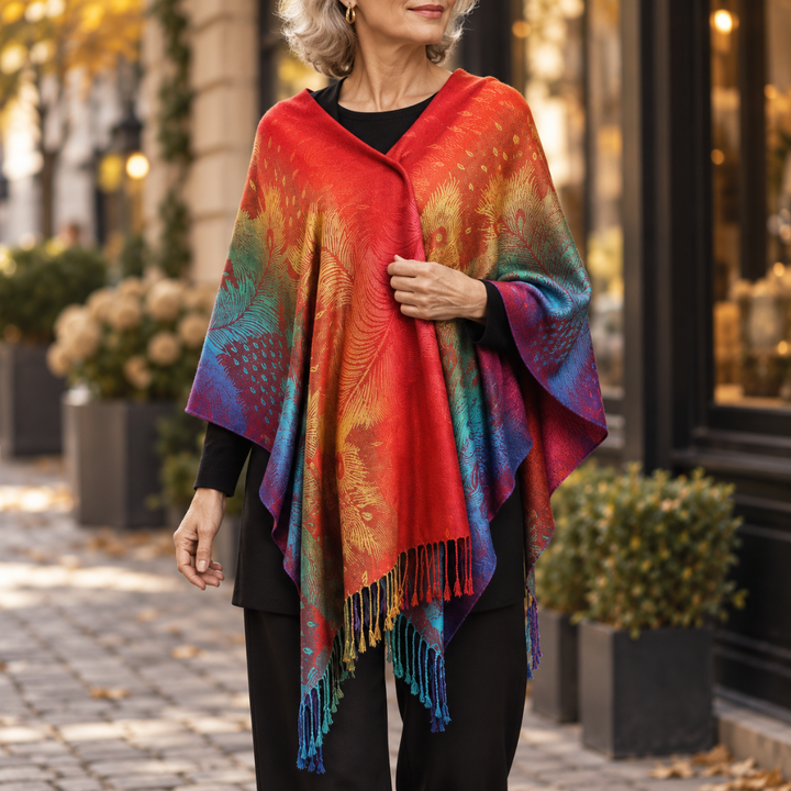 Lydia | Women’s Ombre Feather Pattern Scarf with Tassels