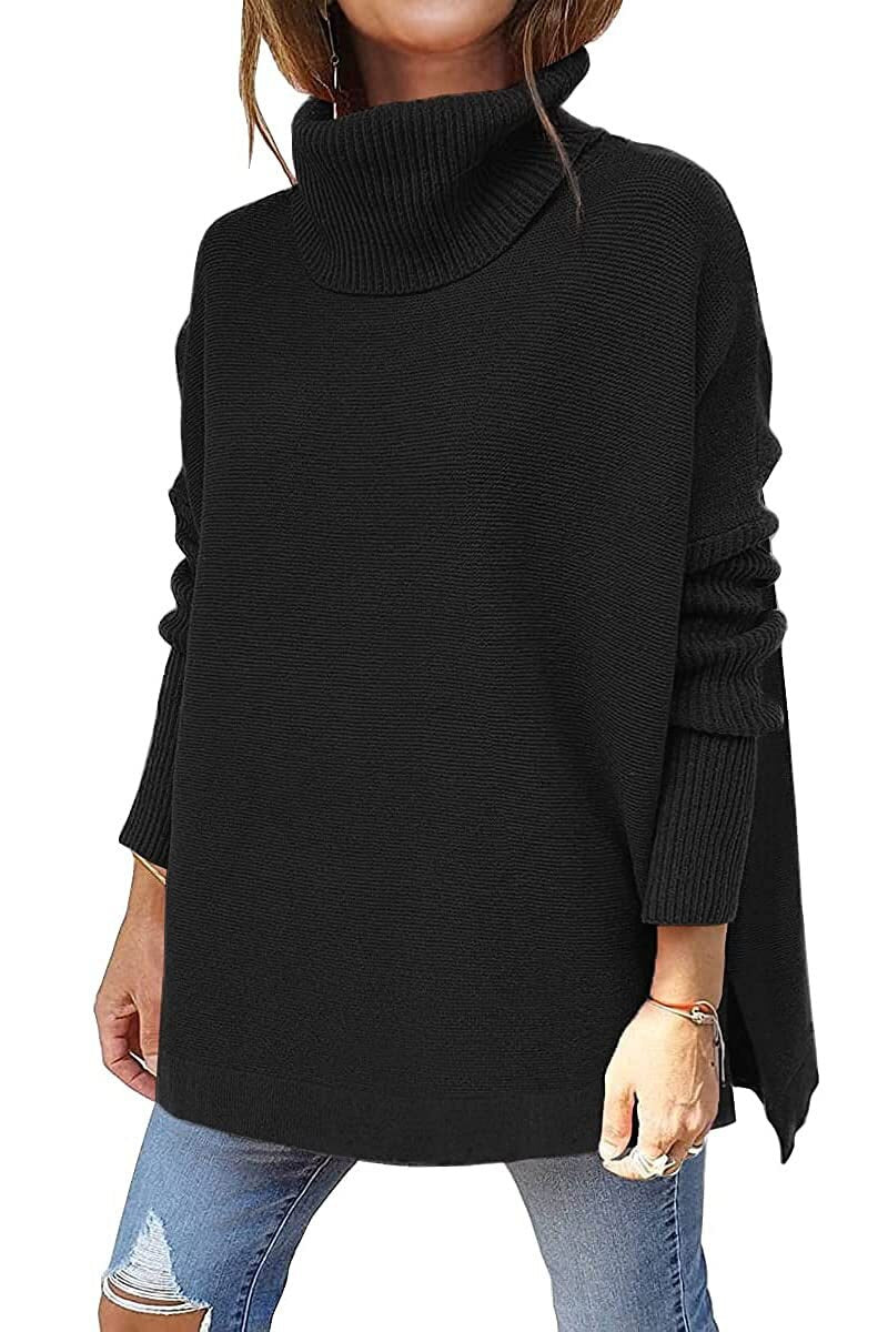 Jessica | Women's Oversized Chunky Turtleneck Sweater with Side Slits