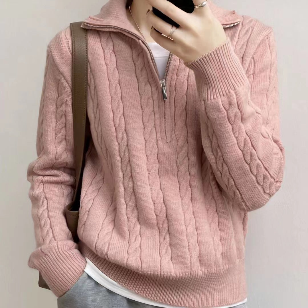 Liesel | Women’s Cropped Cable Knit Quarter Zip Sweater