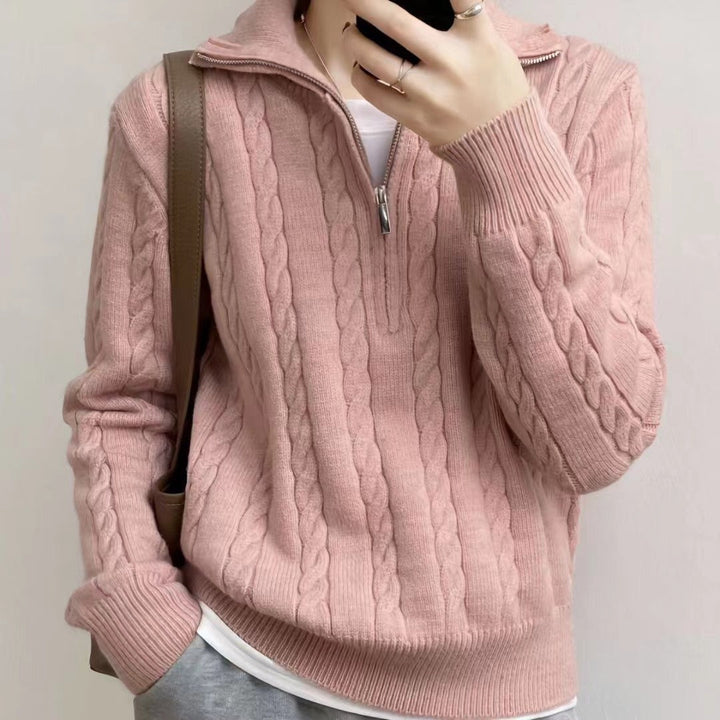 Liesel | Women’s Cropped Cable Knit Quarter Zip Sweater