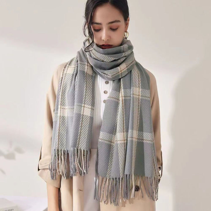 Mackenzie | Women’s Windowpane Check Fringe Scarf