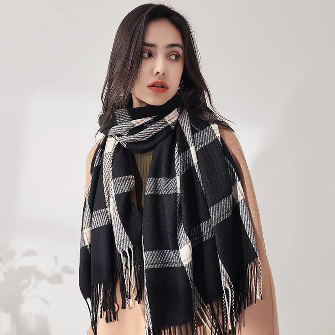 Mackenzie | Women’s Windowpane Check Fringe Scarf