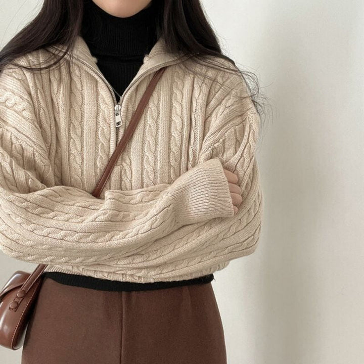 Liesel | Women’s Cropped Cable Knit Quarter Zip Sweater