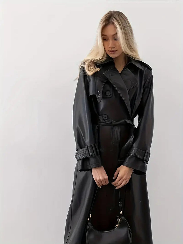 Natasha | Women’s Long Faux Leather Trench Coat