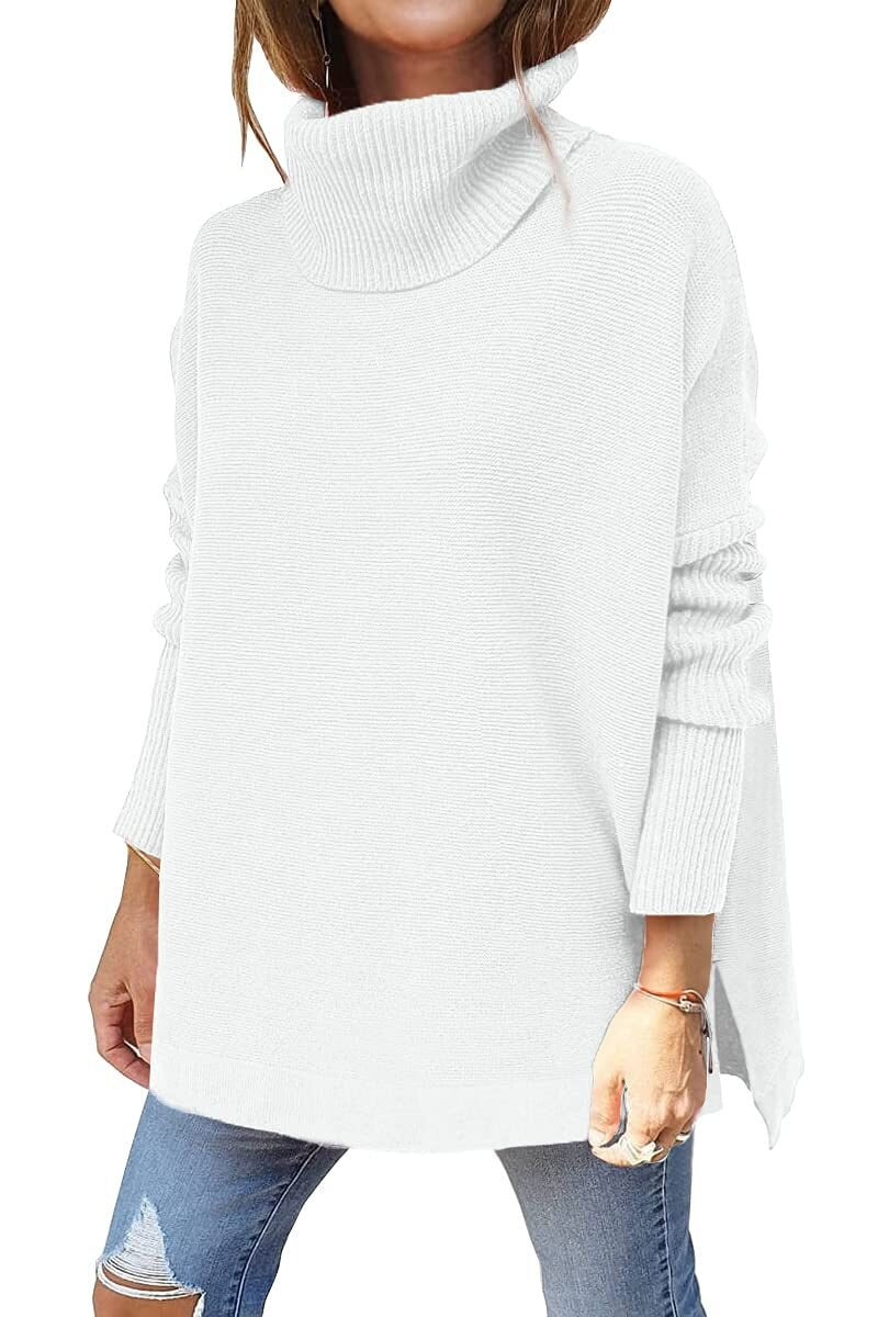 Jessica | Women's Oversized Chunky Turtleneck Sweater with Side Slits
