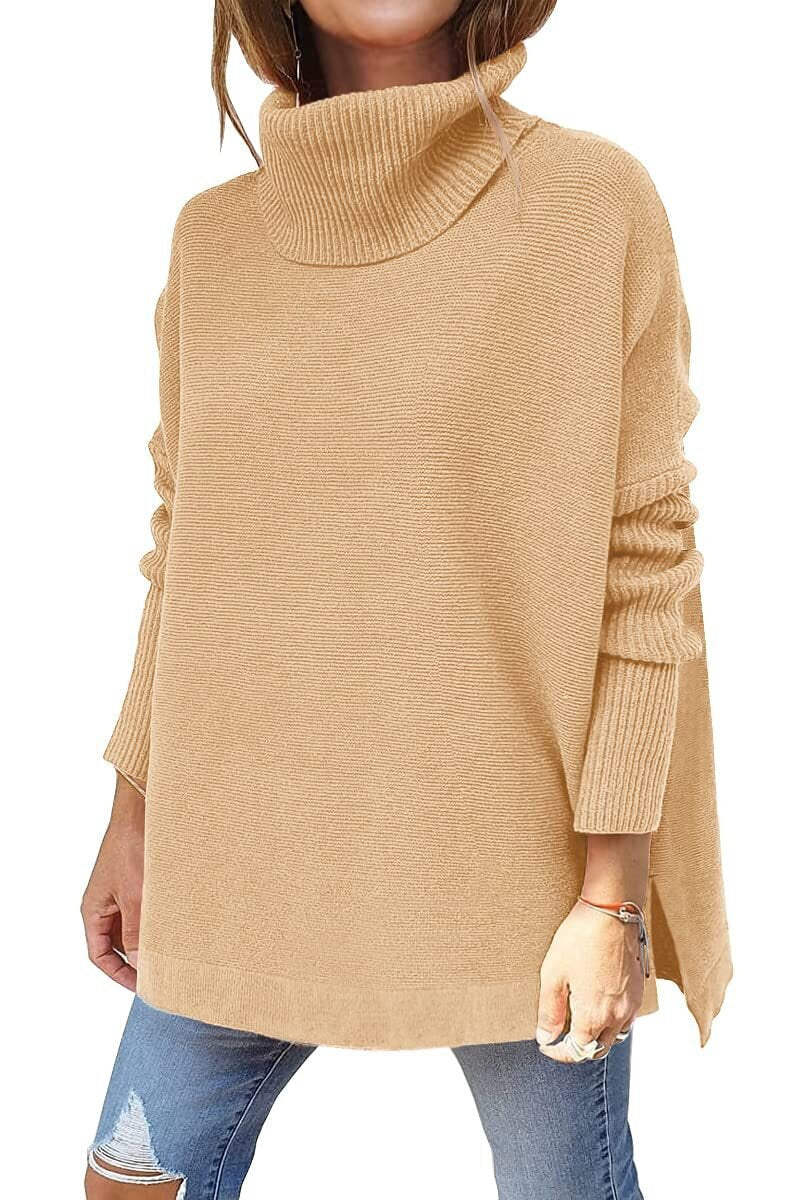 Jessica | Women's Oversized Chunky Turtleneck Sweater with Side Slits
