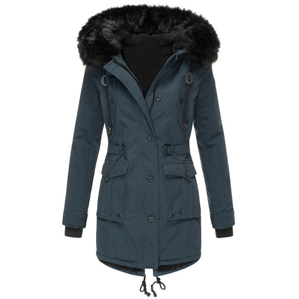 Genevieve | Women's Faux Fur Hooded Parka Jacket with Drawstring Waist