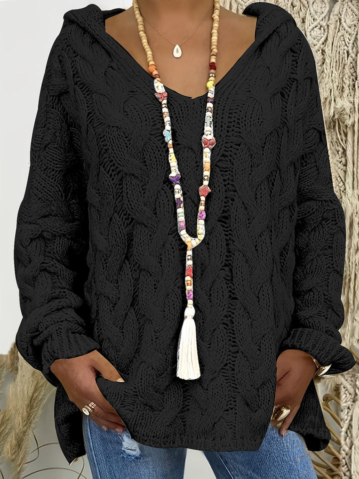 Adalyn | Women's Cable Knit V-Neck Sweater in Mountain Wool