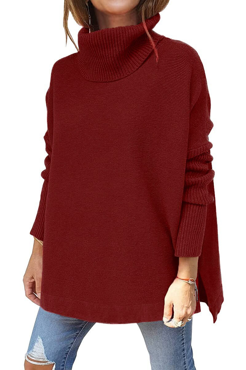 Jessica | Women's Oversized Chunky Turtleneck Sweater with Side Slits