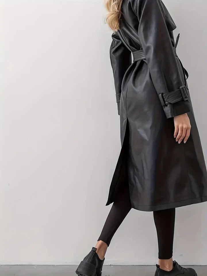 Natasha | Women’s Long Faux Leather Trench Coat