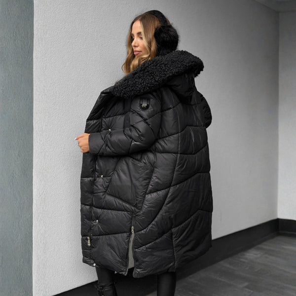 Solveig | Women's Long Quilted Puffer Coat with Faux Fur Hood