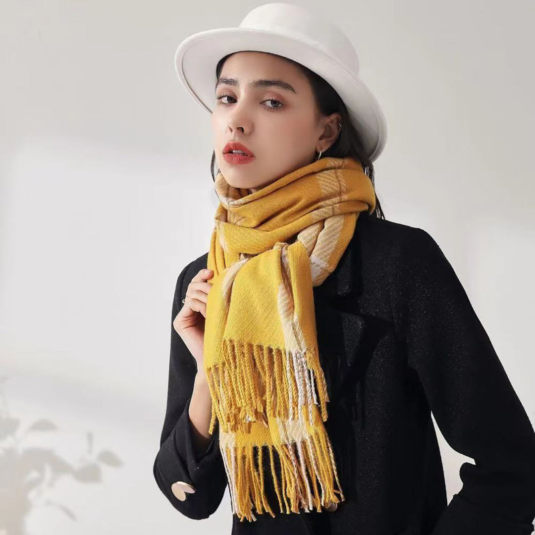 Mackenzie | Women’s Windowpane Check Fringe Scarf