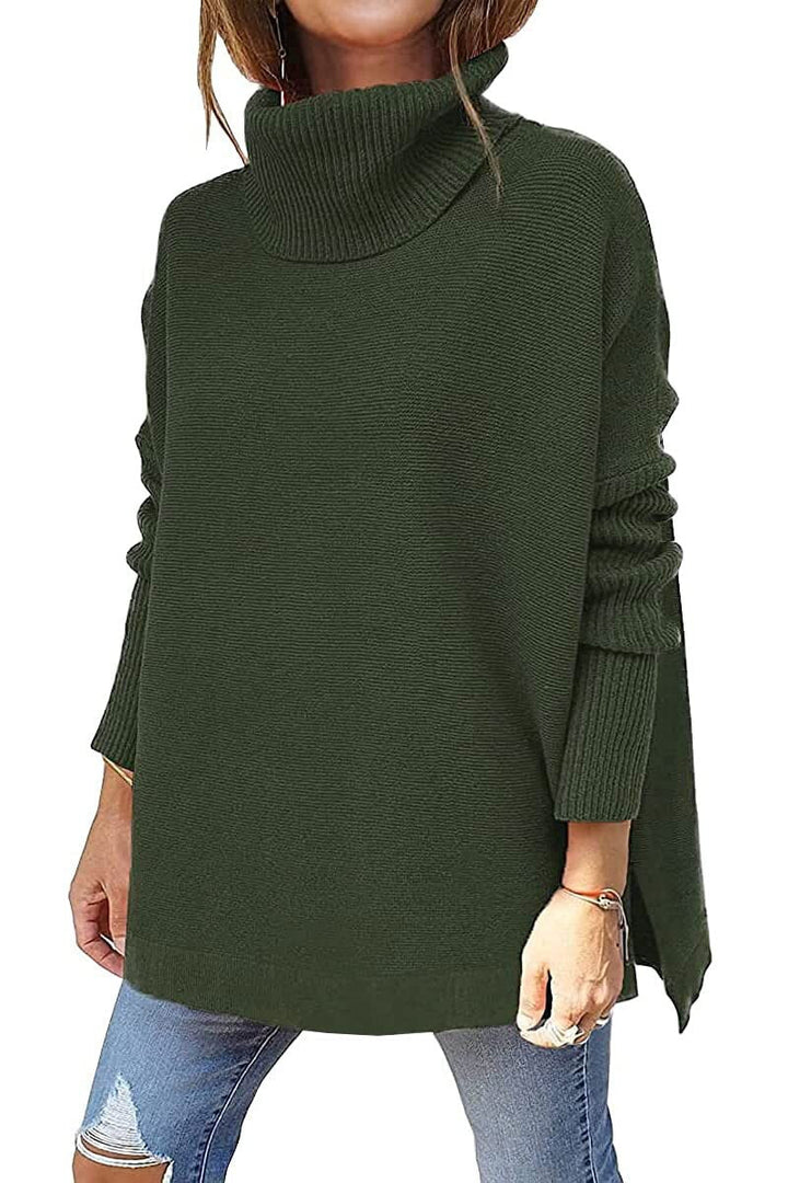 Jessica | Women's Oversized Chunky Turtleneck Sweater with Side Slits