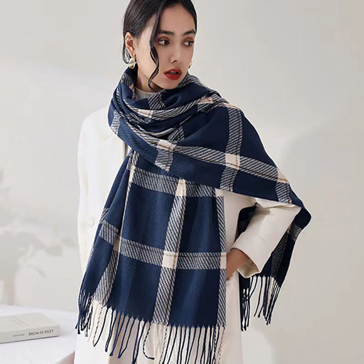 Mackenzie | Women’s Windowpane Check Fringe Scarf