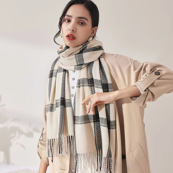 Mackenzie | Women’s Windowpane Check Fringe Scarf