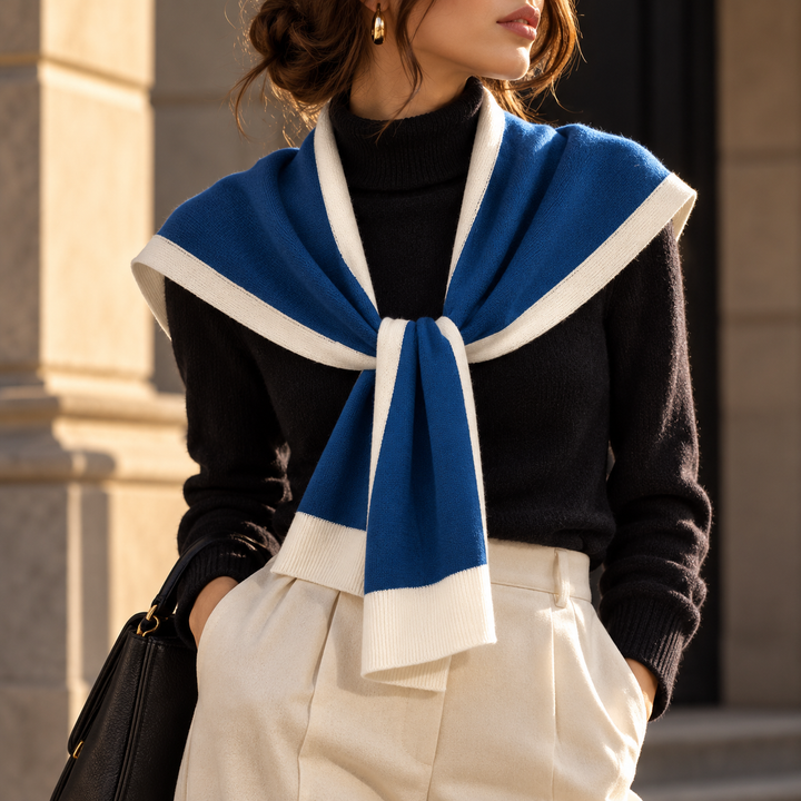Charlotte | Women’s Knit Wrap Shawl with Contrast Trim