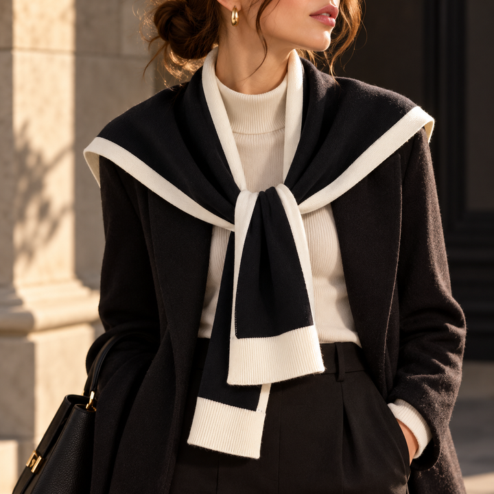 Charlotte | Women’s Knit Wrap Shawl with Contrast Trim