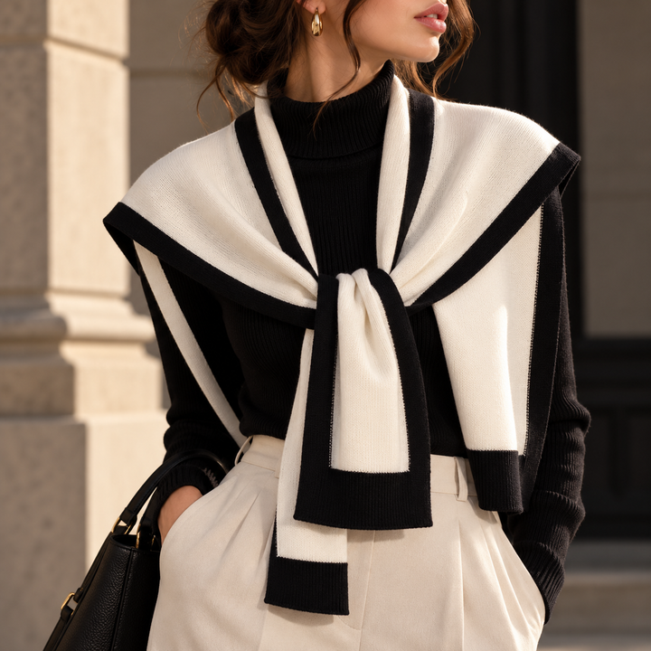 Charlotte | Women’s Knit Wrap Shawl with Contrast Trim