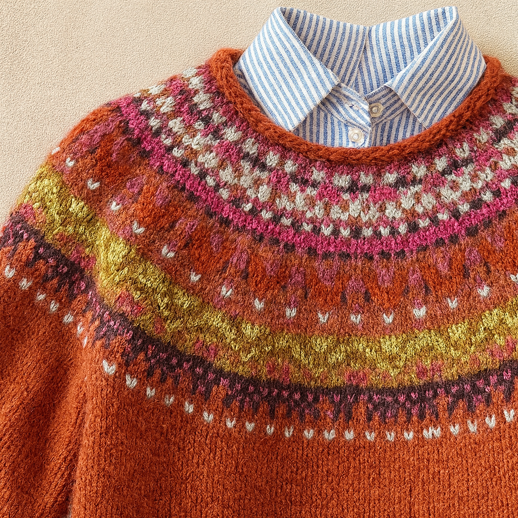 Simona | Women's Fair Isle Knit Crew Neck Sweater