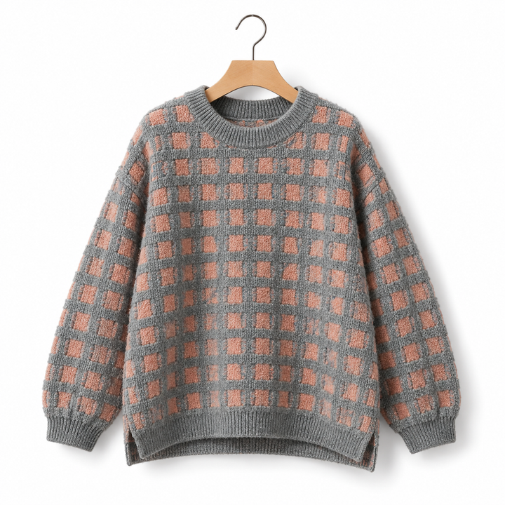 Josephine | Women's Checkered Crew Neck Oversized Sweater