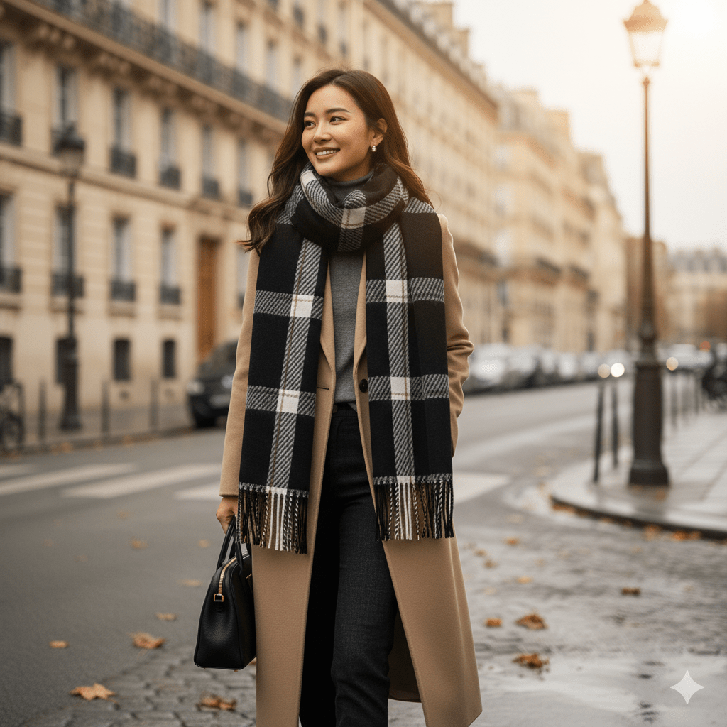 Mackenzie | Women’s Windowpane Check Fringe Scarf