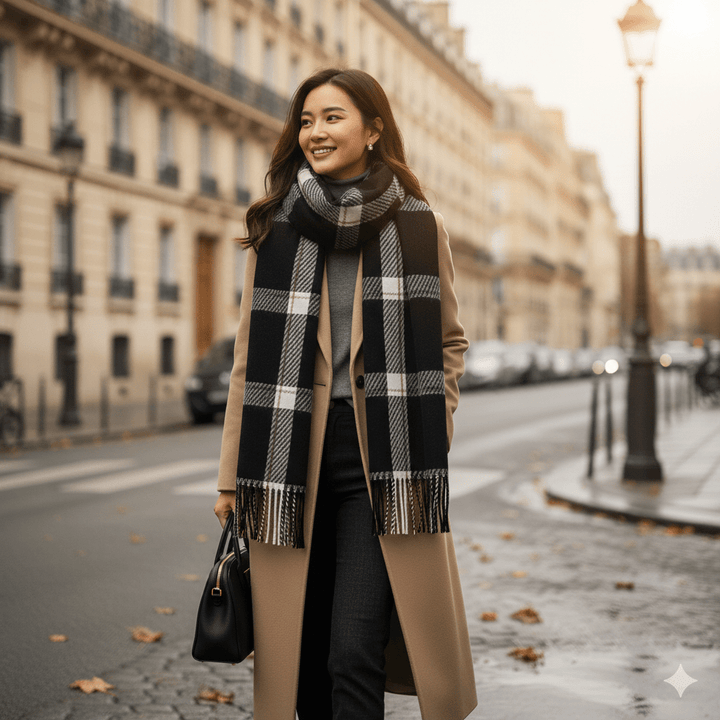 Mackenzie | Women’s Windowpane Check Fringe Scarf