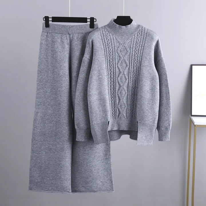 Tamara | Women’s Cable Knit Mock Neck Sweater and Wide Leg Pants Set