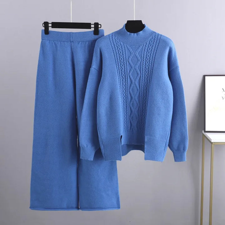 Tamara | Women’s Cable Knit Mock Neck Sweater and Wide Leg Pants Set