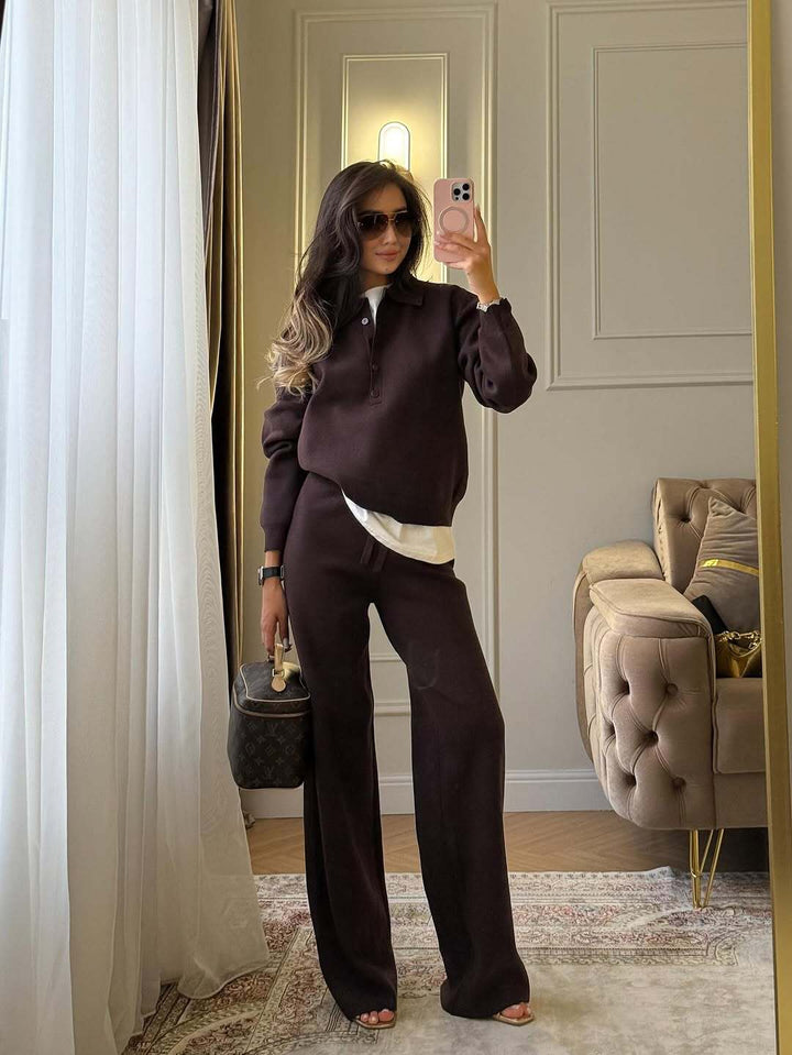 Hadley | Women’s Polo Sweater Wide Leg Pants Set