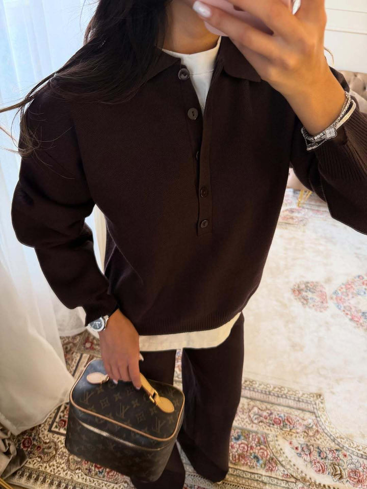 Hadley | Women’s Polo Sweater Wide Leg Pants Set