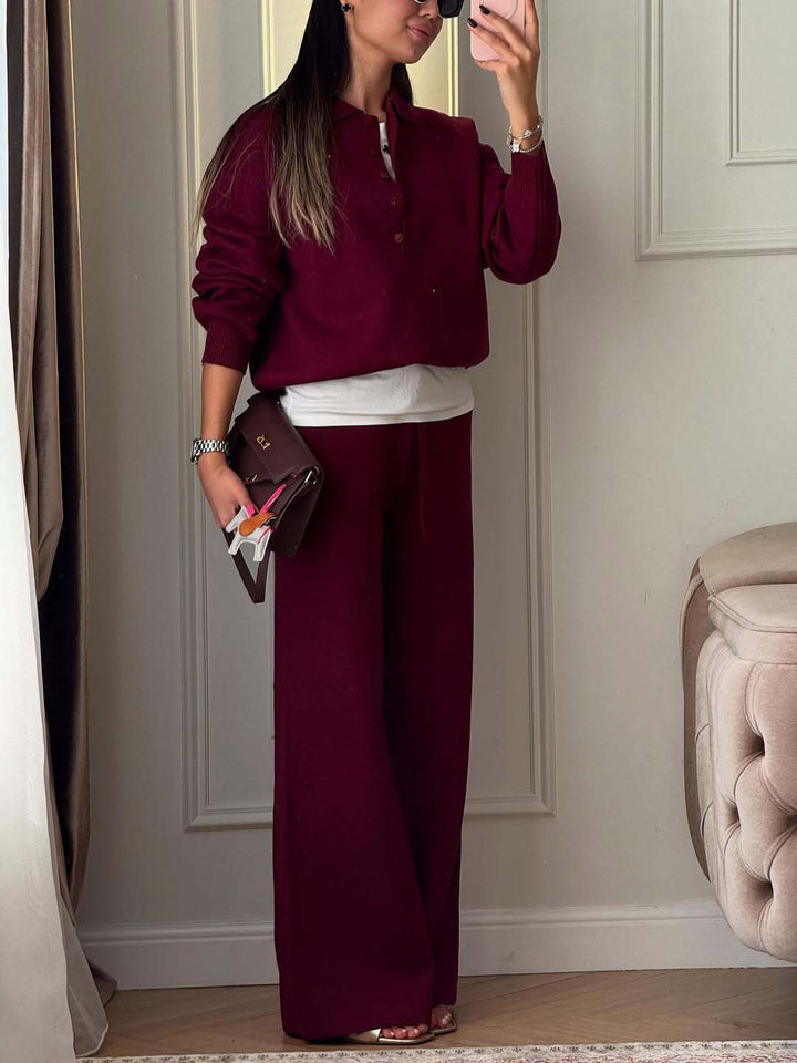 Hadley | Women’s Polo Sweater Wide Leg Pants Set