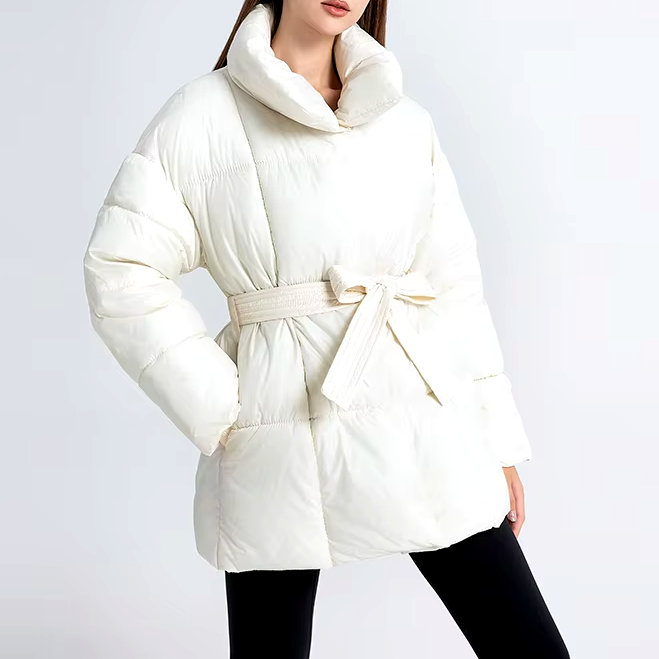 Cordelia | Women's Belted Quilted Puffer Jacket with Funnel Collar