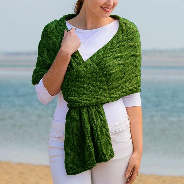 Fiona | Women’s Cable Knit Wrap Shawl with Pull-Through Slot