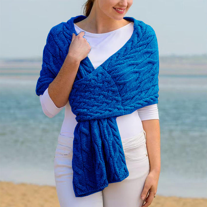 Fiona | Women’s Cable Knit Wrap Shawl with Pull-Through Slot