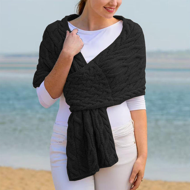 Fiona | Women’s Cable Knit Wrap Shawl with Pull-Through Slot