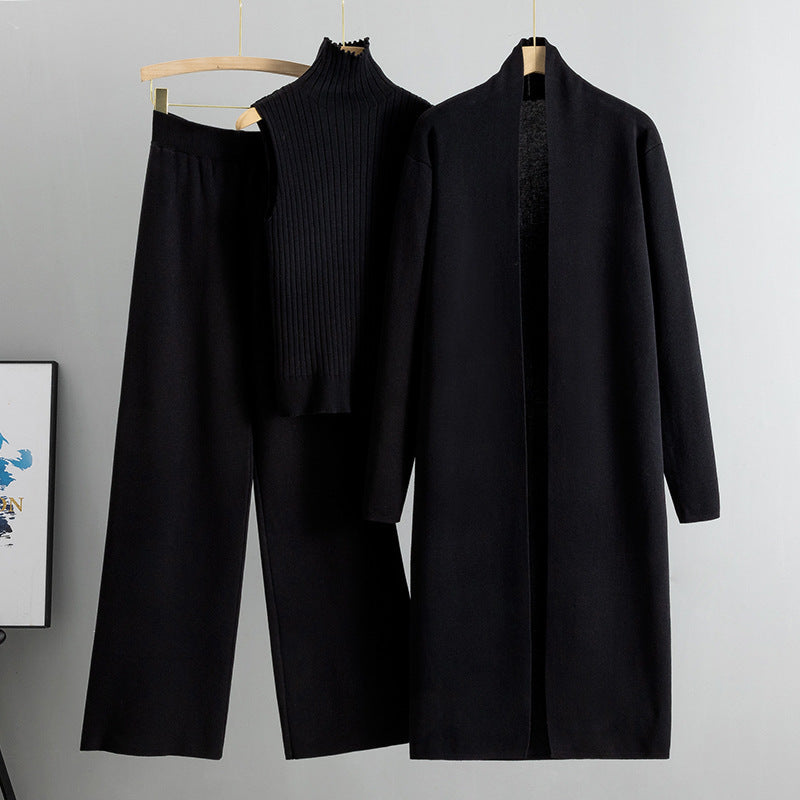 Eloise | Women’s 3 Piece Sweater Set with Long Cardigan and Wide Leg Pants
