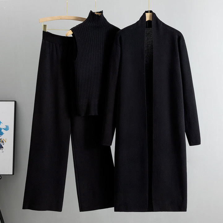 Eloise | Women’s 3 Piece Sweater Set with Long Cardigan and Wide Leg Pants
