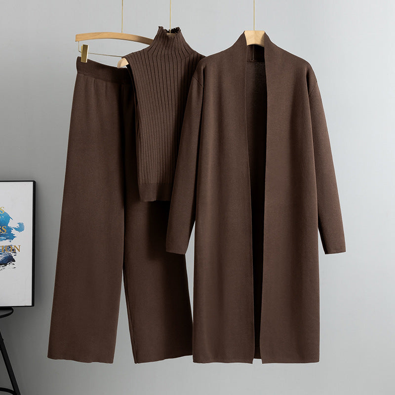 Eloise | Women’s 3 Piece Sweater Set with Long Cardigan and Wide Leg Pants