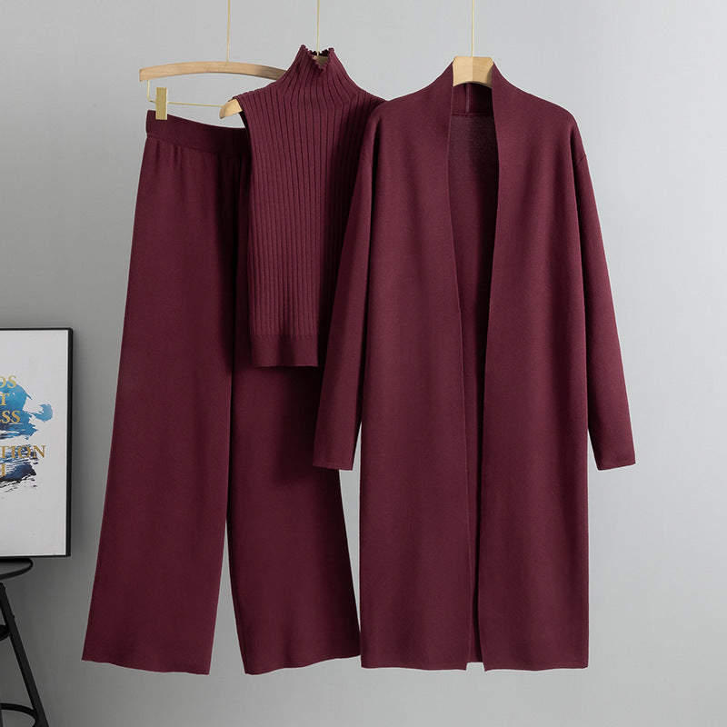Eloise | Women’s 3 Piece Sweater Set with Long Cardigan and Wide Leg Pants