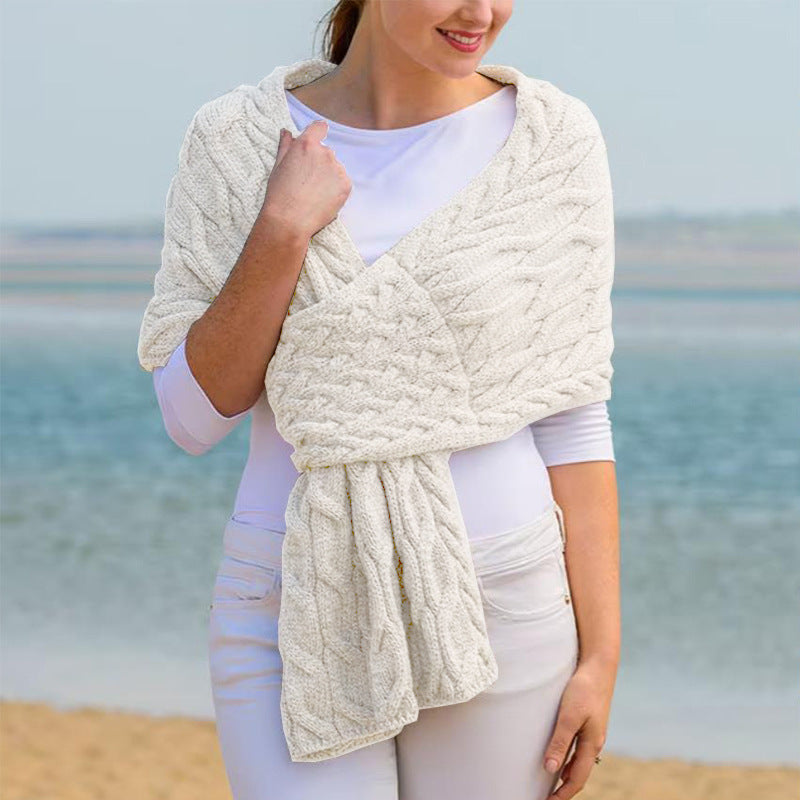 Fiona | Women’s Cable Knit Wrap Shawl with Pull-Through Slot