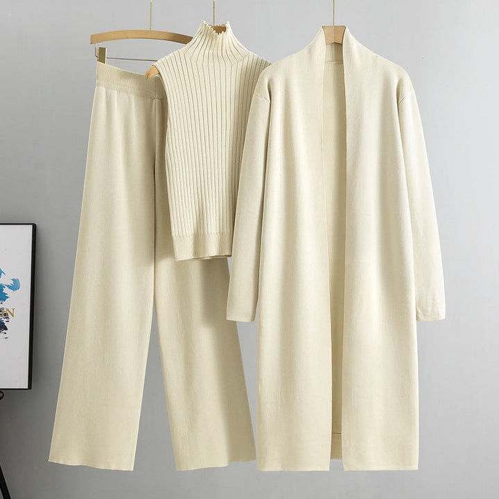 Eloise | Women’s 3 Piece Sweater Set with Long Cardigan and Wide Leg Pants