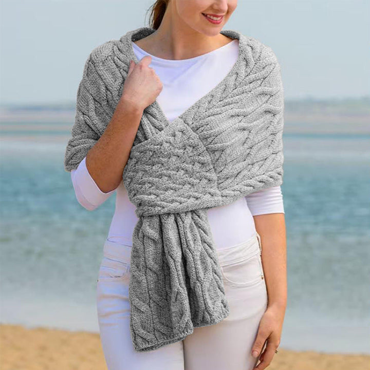 Fiona | Women’s Cable Knit Wrap Shawl with Pull-Through Slot