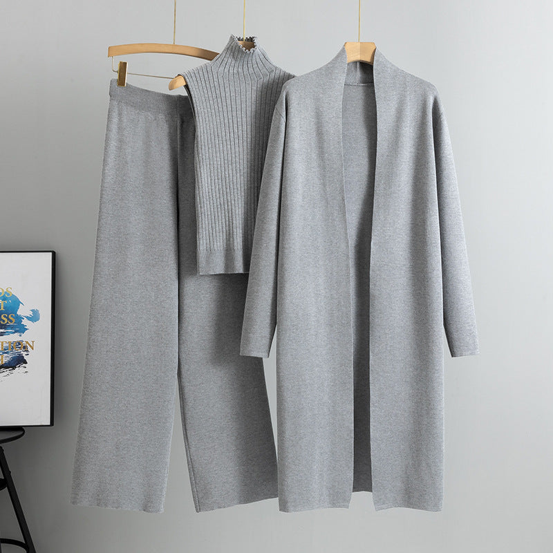 Eloise | Women’s 3 Piece Sweater Set with Long Cardigan and Wide Leg Pants