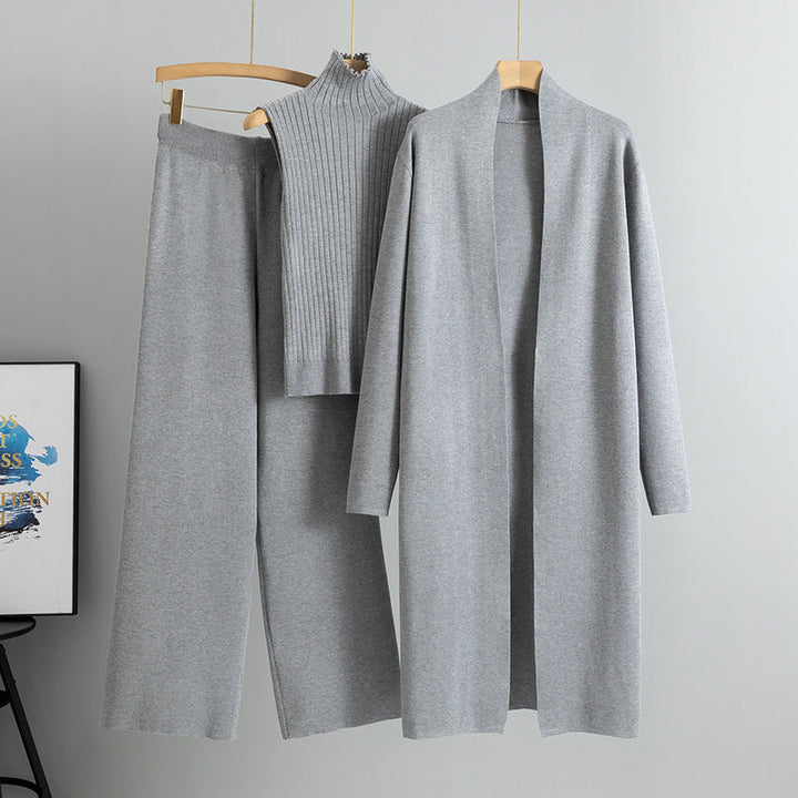 Eloise | Women’s 3 Piece Sweater Set with Long Cardigan and Wide Leg Pants