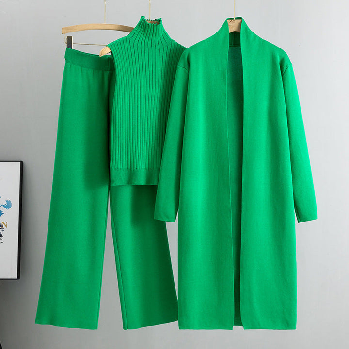 Eloise | Women’s 3 Piece Sweater Set with Long Cardigan and Wide Leg Pants