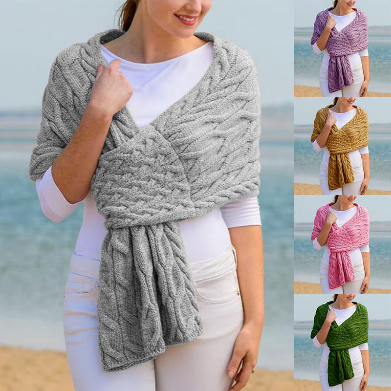Fiona | Women’s Cable Knit Wrap Shawl with Pull-Through Slot