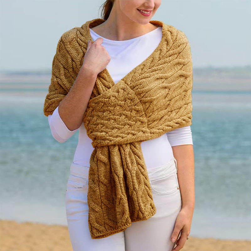 Fiona | Women’s Cable Knit Wrap Shawl with Pull-Through Slot